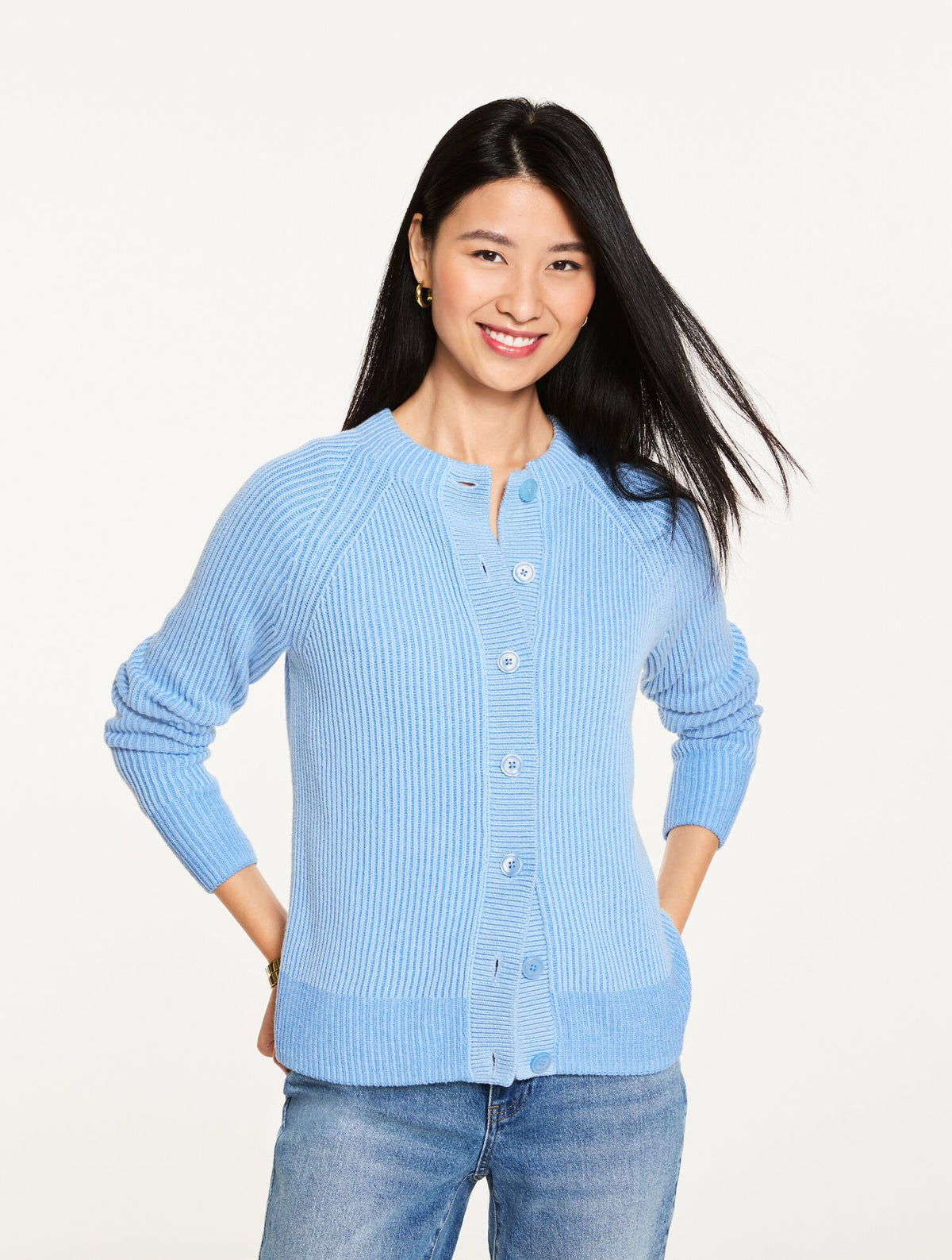 SHAKER STITCH CREWNECK CARDIGAN | Talbots online