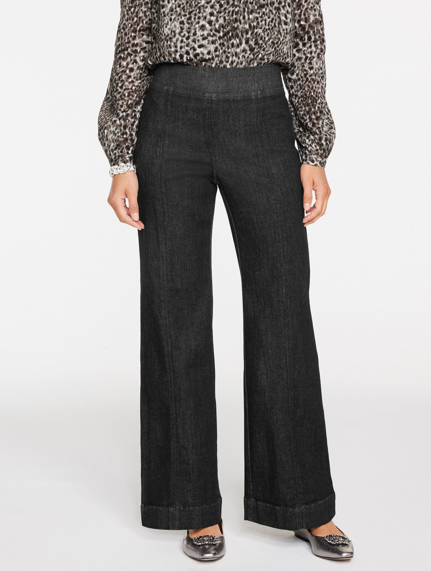 FLARE LEG PULL-ON TRAVEL JEANS - CRESCENT WASH | Talbots near me