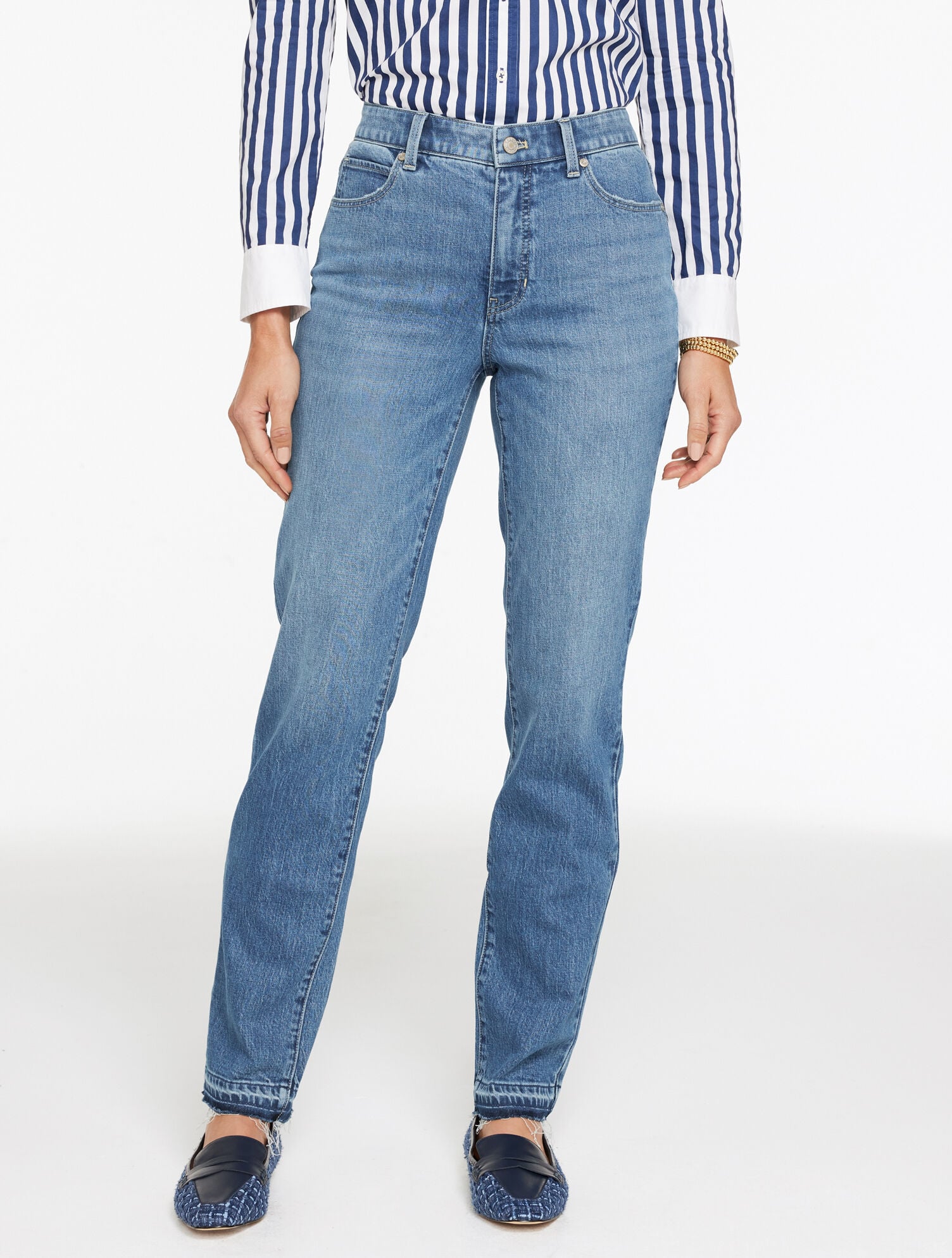 STRAIGHT LEG DROP HEM JEANS - MESEROLE WASH | Talbots US