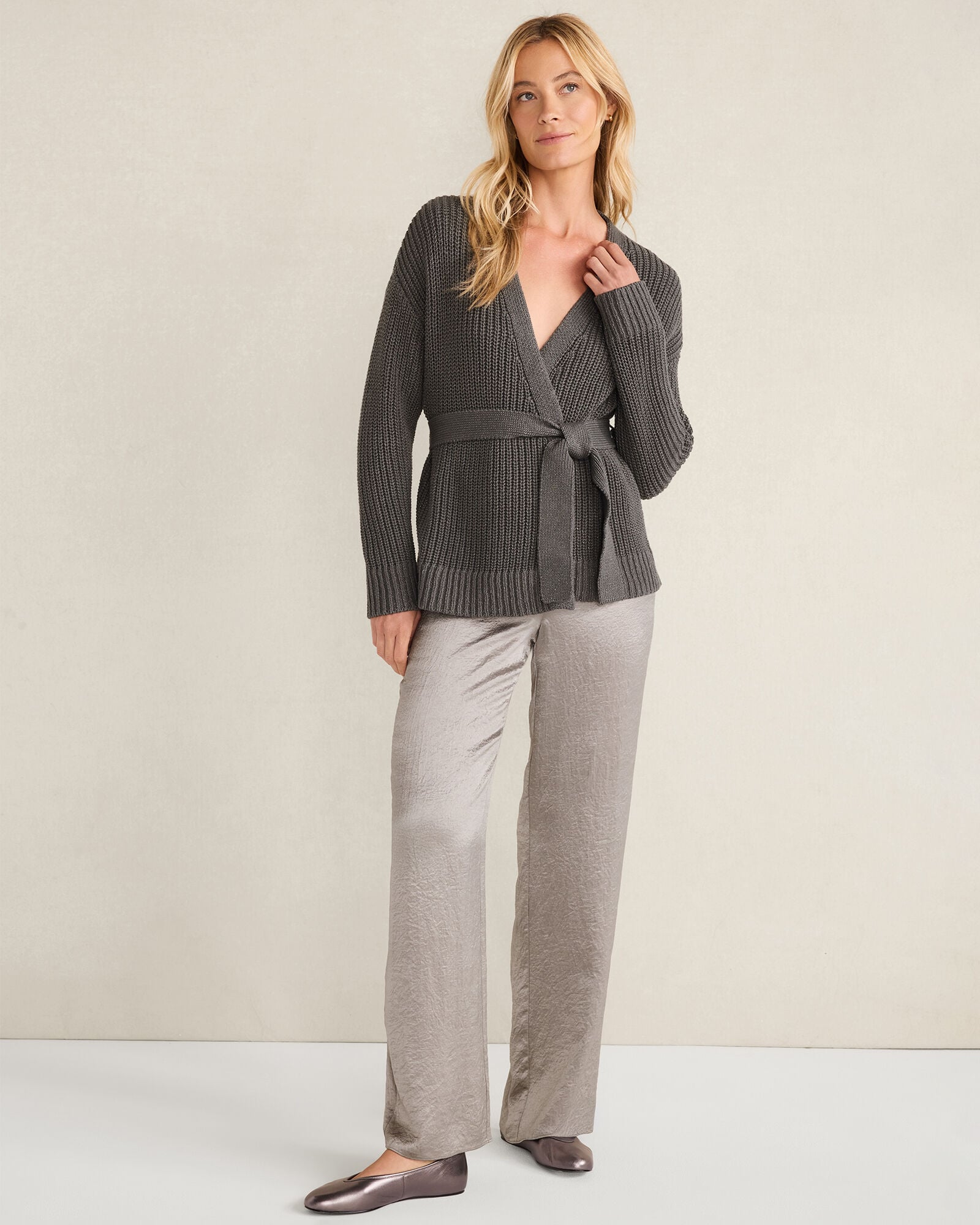COTTON BLEND LUREX BELTED CARDIGAN | Talbots on sale