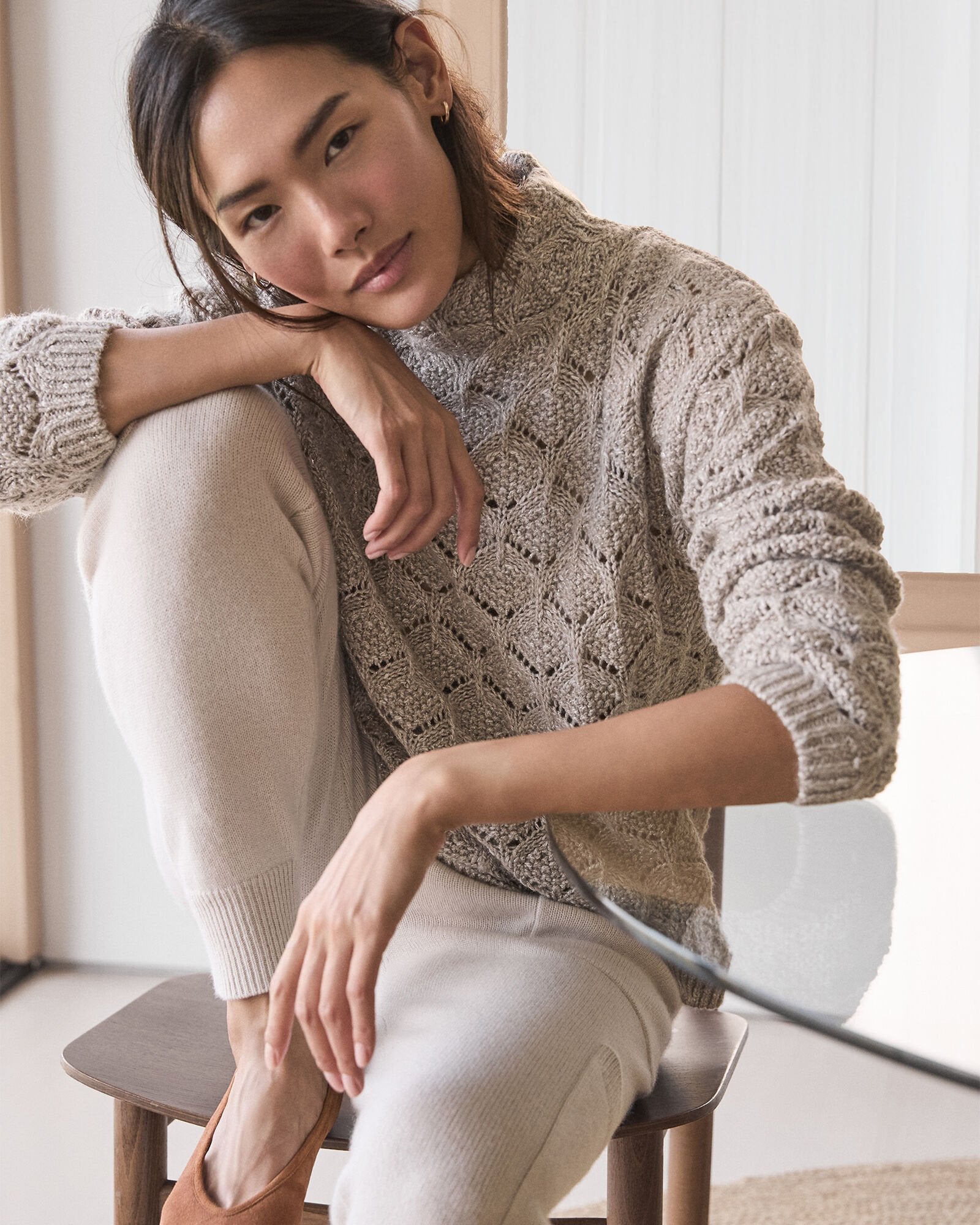 LUREX BLEND POINTELLE CREWNECK SWEATER | Talbots online