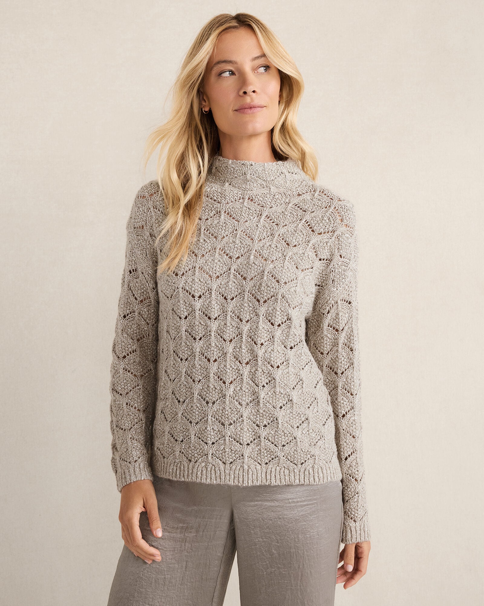 LUREX BLEND POINTELLE CREWNECK SWEATER | Talbots online