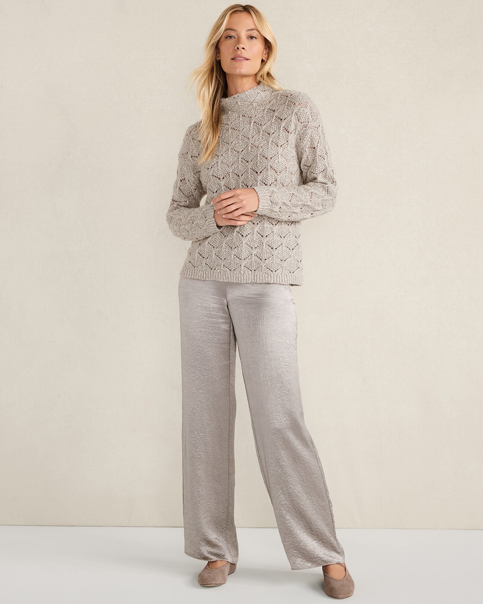 LUREX BLEND POINTELLE CREWNECK SWEATER | Talbots online