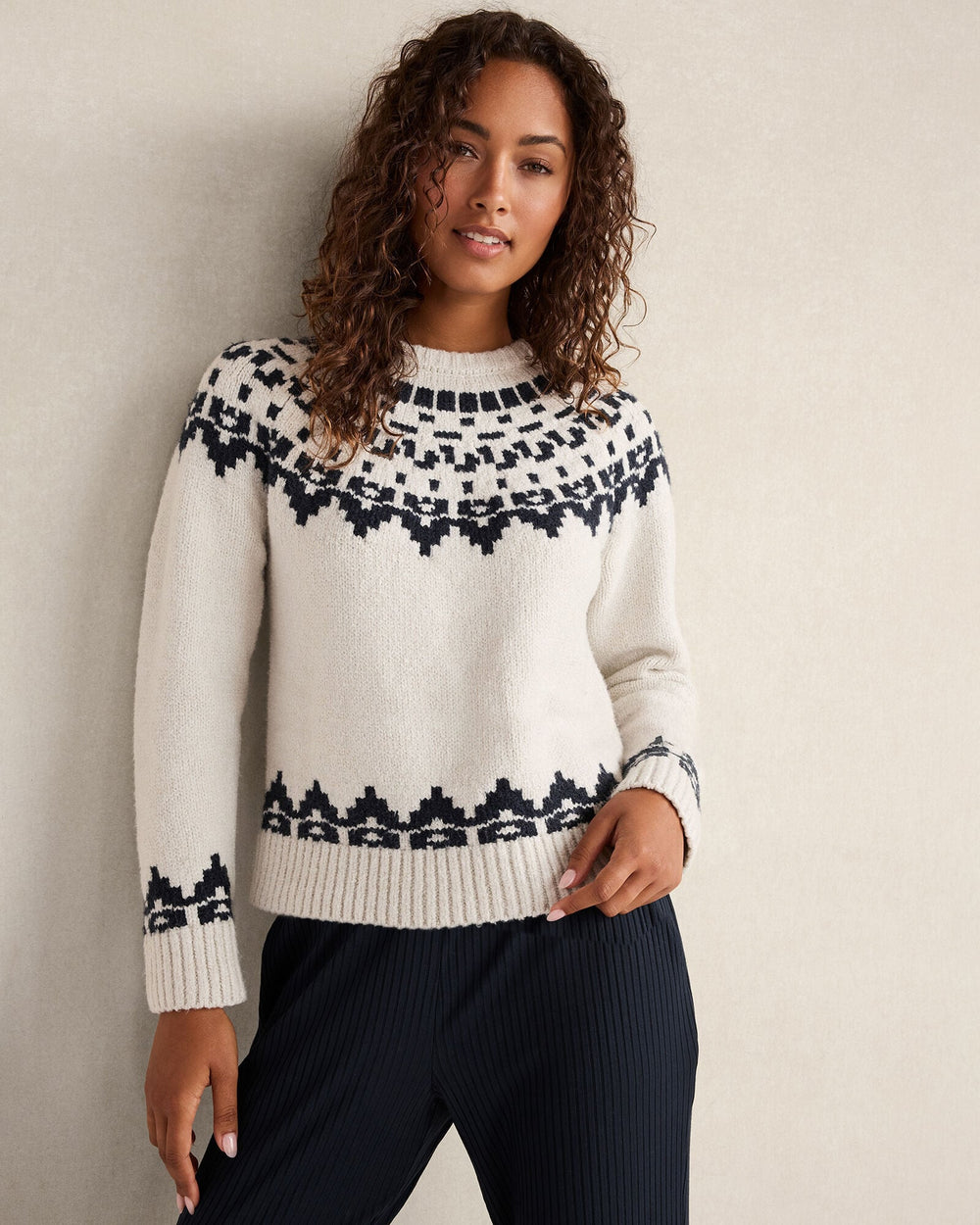 ORGANIC COTTON BLEND JUNEAU FAIR ISLE CREWNECK SWEATER | Talbots online