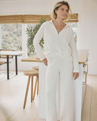 ORGANIC COTTON CASHMERE WAFFLE WIDE LEG PANTS | Talbots discount