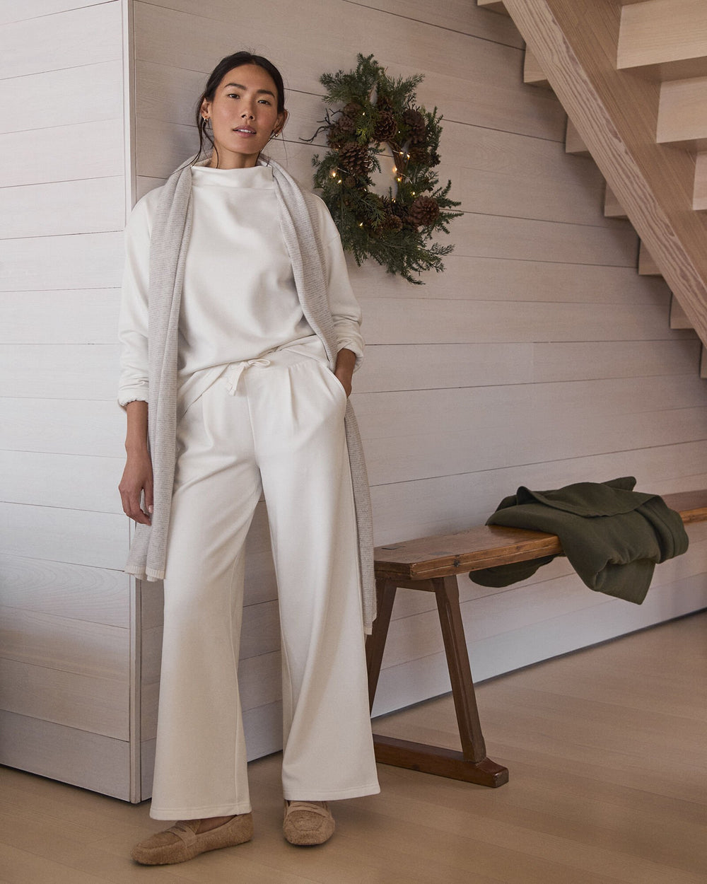 SOFT-BRUSHED FLEECE WIDE LEG PANTS | Talbots for sale