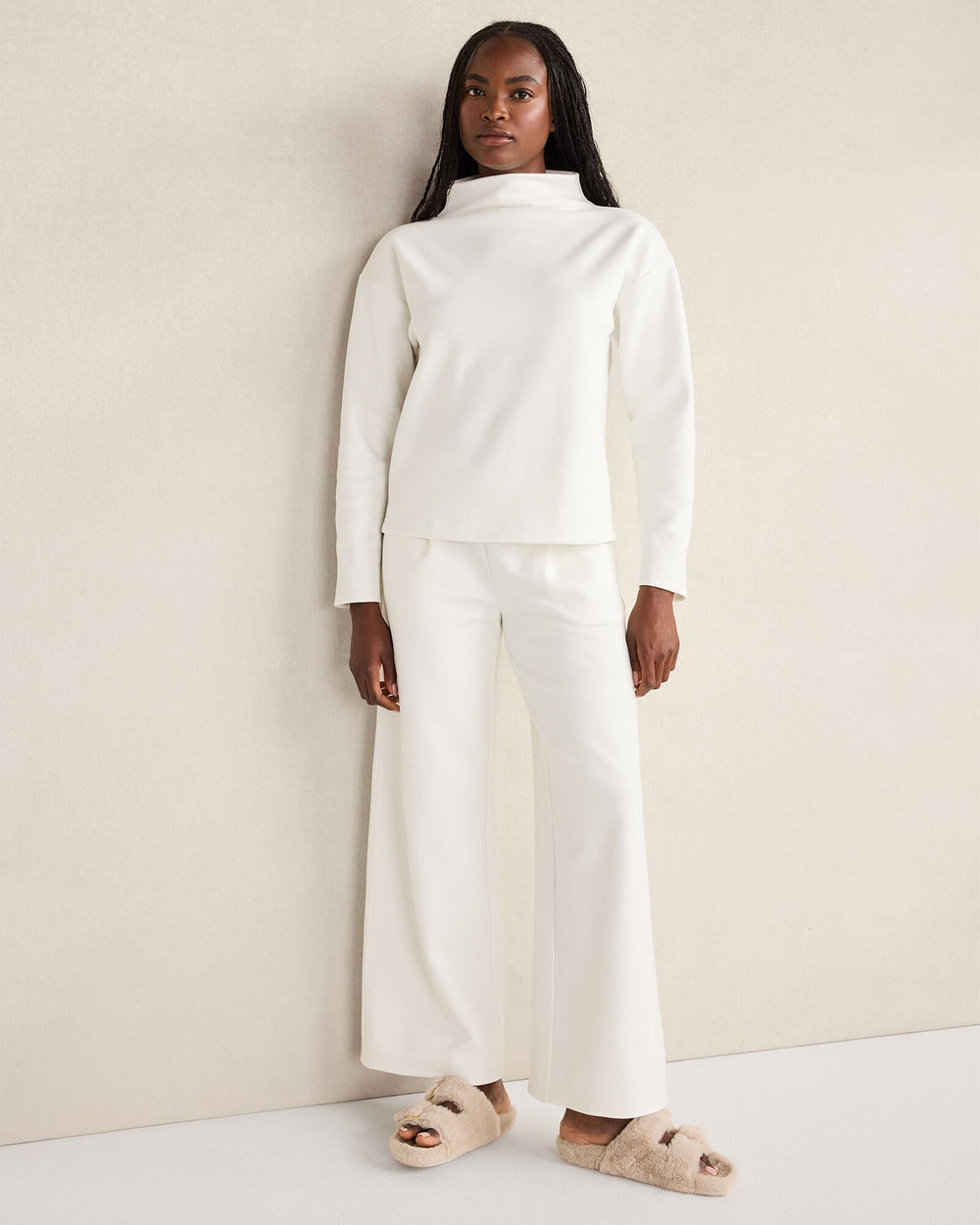 SOFT-BRUSHED FLEECE WIDE LEG PANTS | Talbots for sale