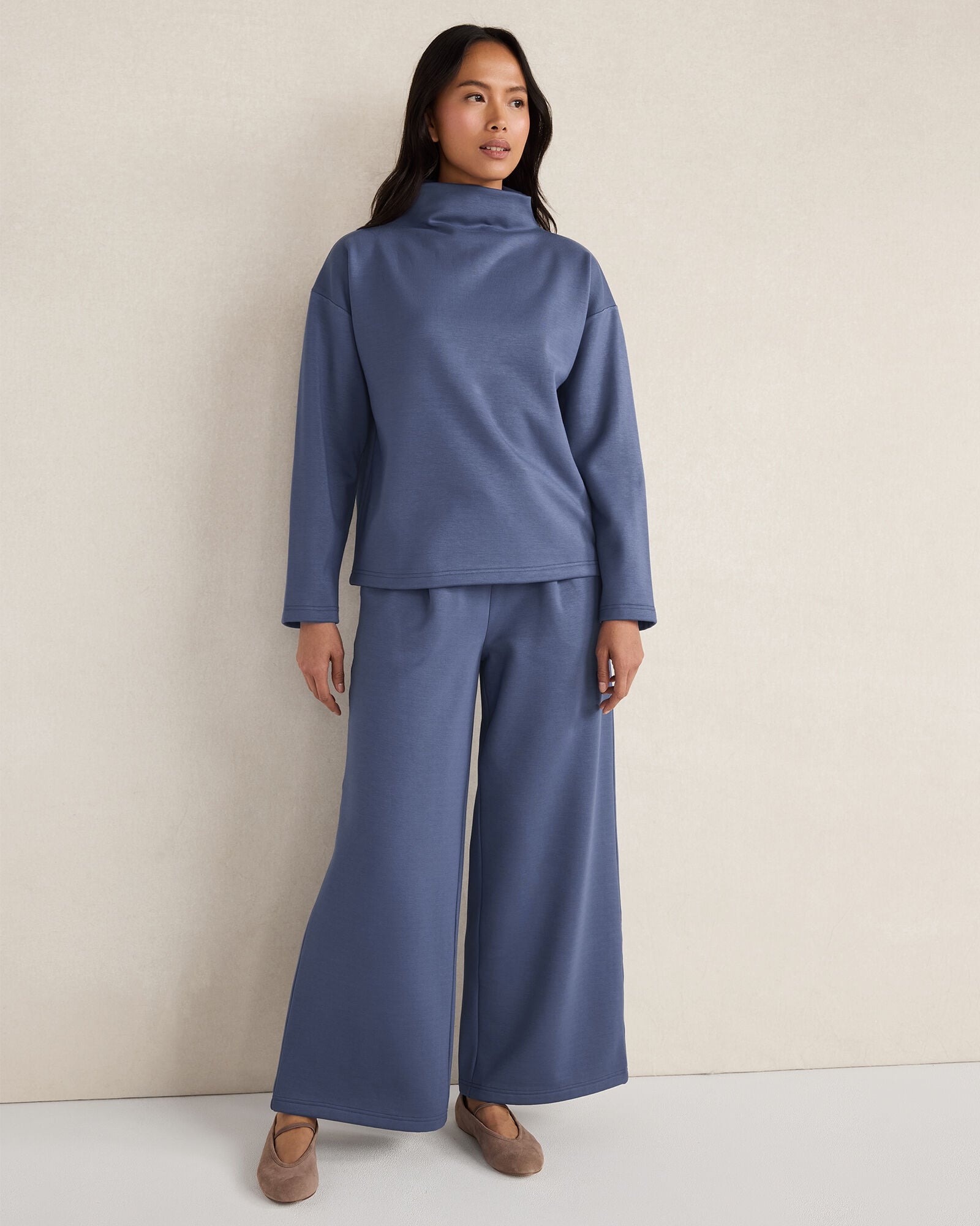 SOFT-BRUSHED FLEECE WIDE LEG PANTS | Talbots for sale