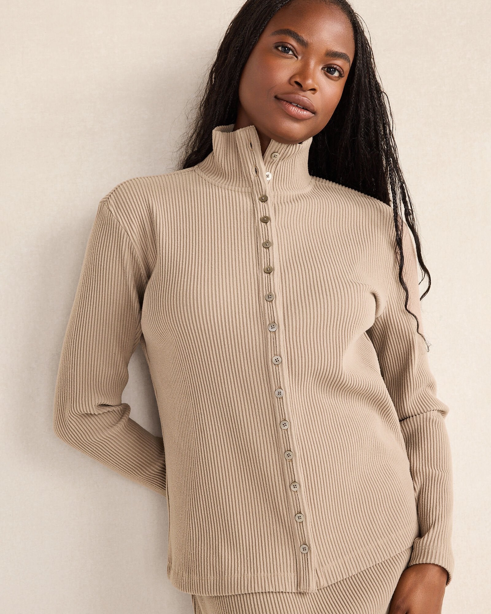 OTTOMAN RIB BUTTON-FRONT TOP | Talbots discount