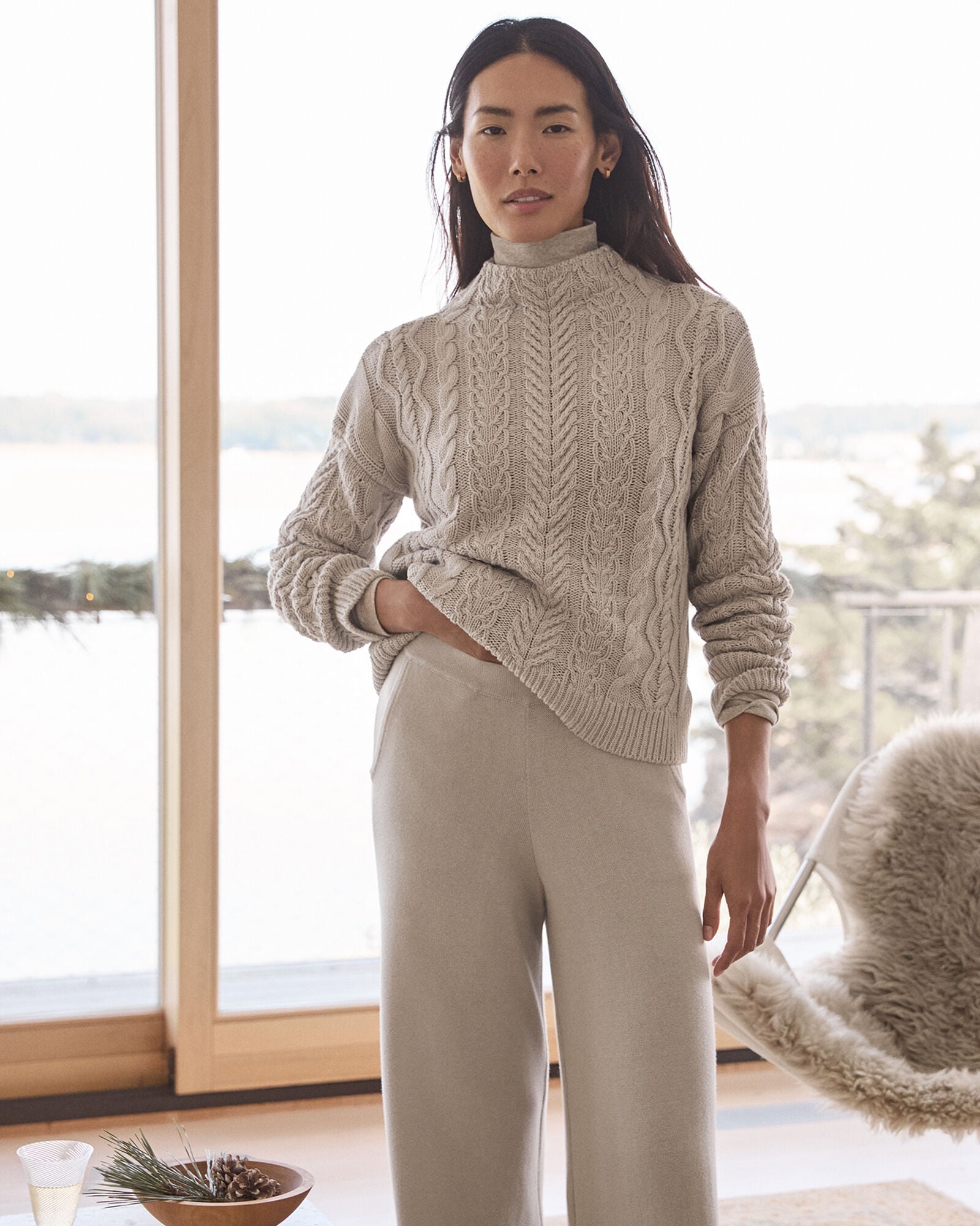 ORGANIC COTTON CABLE MOCKNECK SWEATER | Talbots US