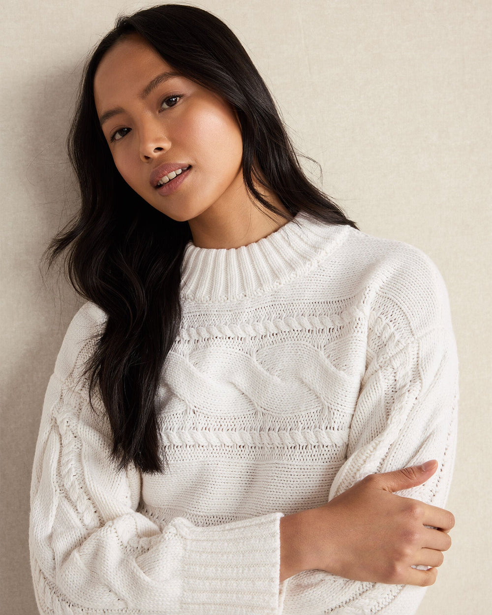 COTTON BLEND HORIZONTAL CABLE SWEATER | Talbots online