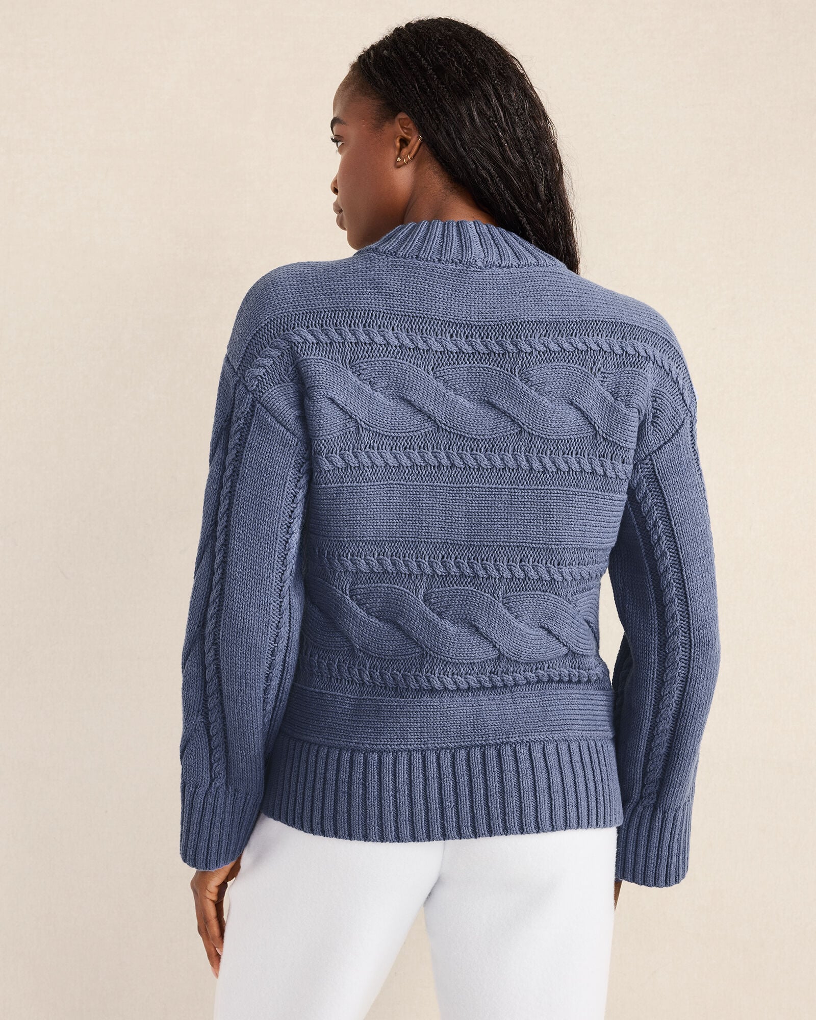 COTTON BLEND HORIZONTAL CABLE SWEATER | Talbots outlet