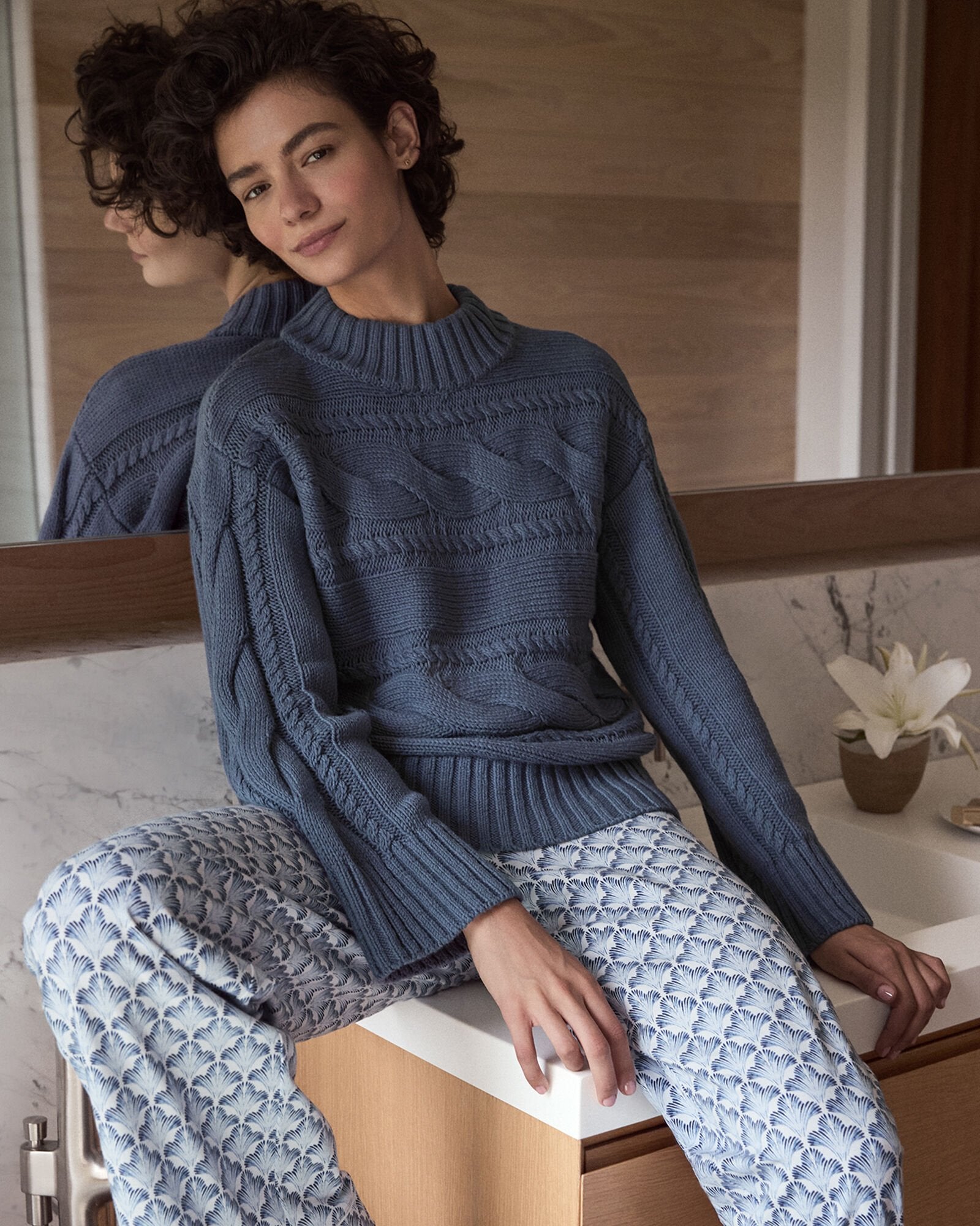 COTTON BLEND HORIZONTAL CABLE SWEATER | Talbots outlet