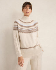 ORGANIC COTTON BLEND FAIR ISLE CABLE MOCKNECK SWEATER | Talbots US