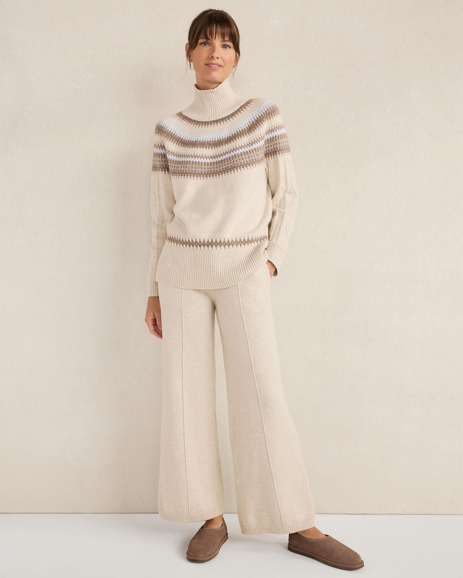ORGANIC COTTON BLEND FAIR ISLE CABLE MOCKNECK SWEATER | Talbots sale