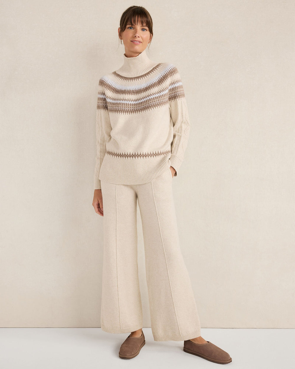 ORGANIC COTTON BLEND FAIR ISLE CABLE MOCKNECK SWEATER | Talbots US