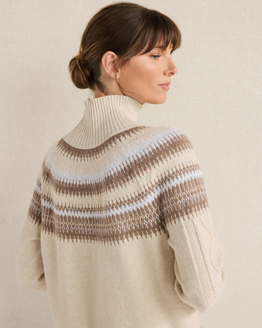 ORGANIC COTTON BLEND FAIR ISLE CABLE MOCKNECK SWEATER | Talbots US