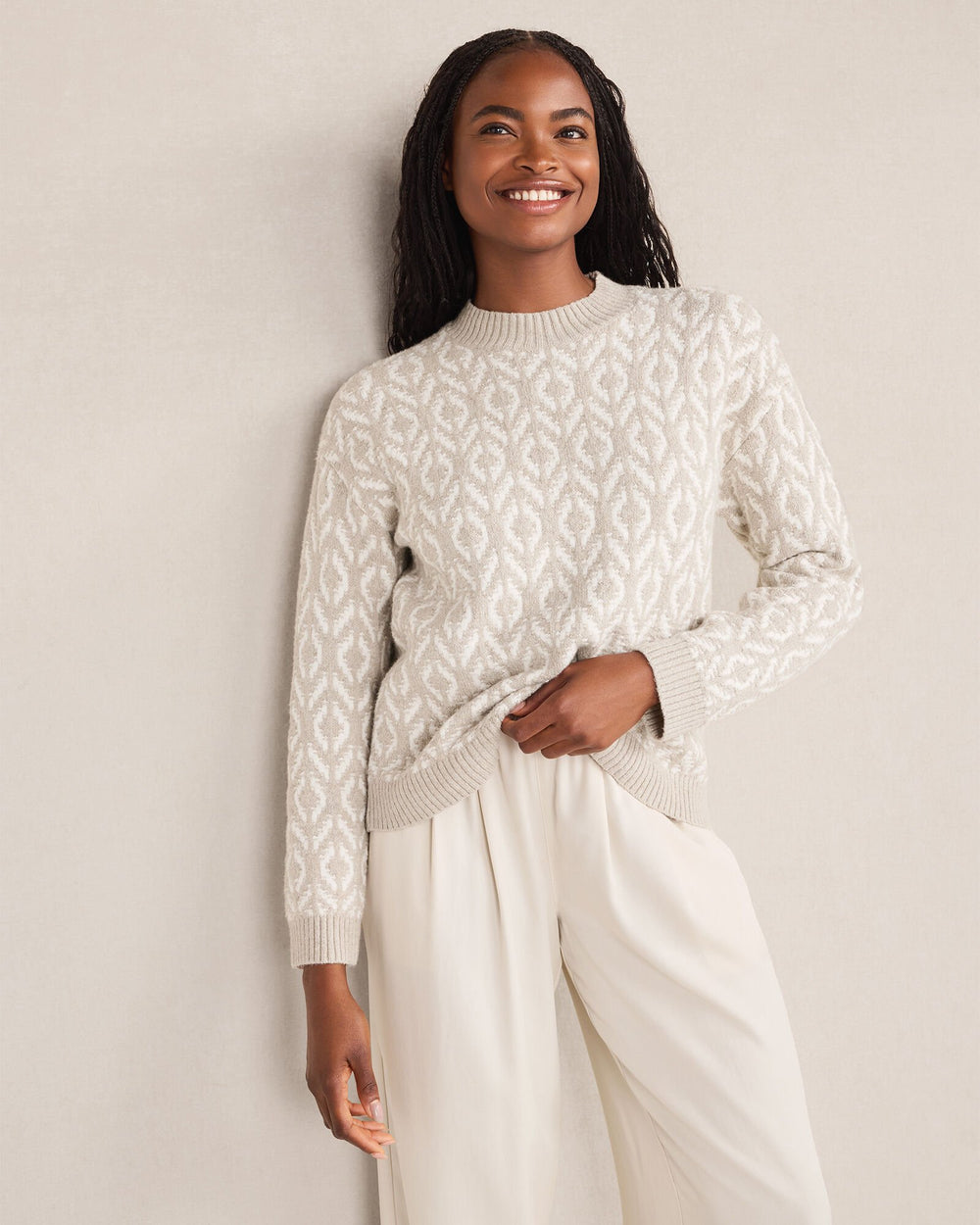 ORGANIC COTTON BLEND DIAMOND STITCH SWEATER | Talbots on sale