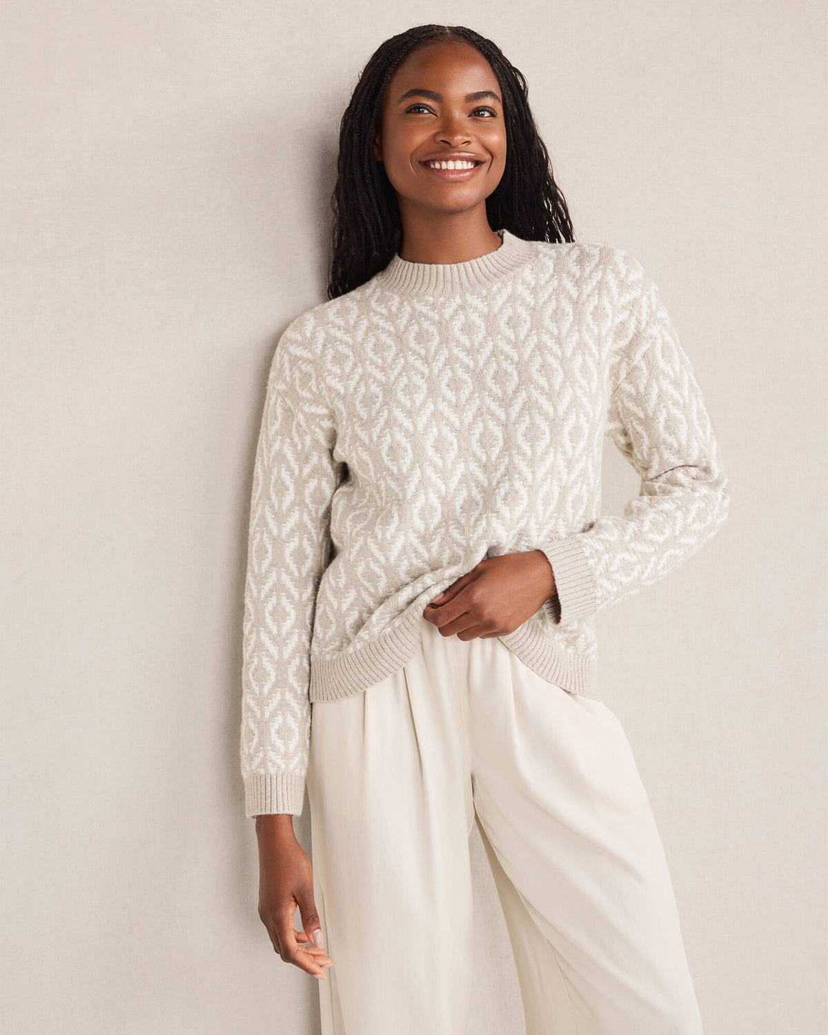 ORGANIC COTTON BLEND DIAMOND STITCH SWEATER | Talbots on sale