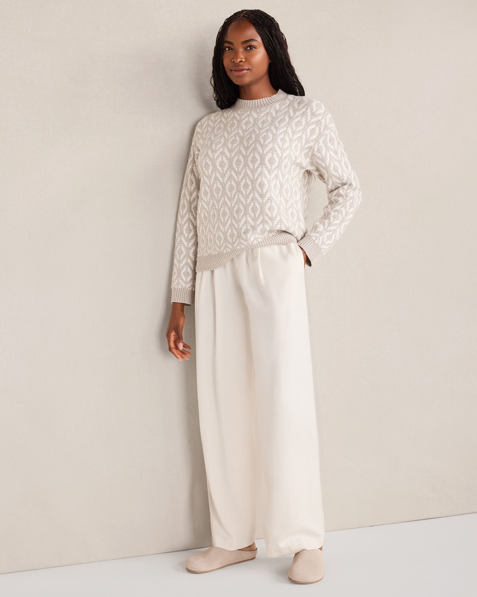 ORGANIC COTTON BLEND DIAMOND STITCH SWEATER | Talbots on sale