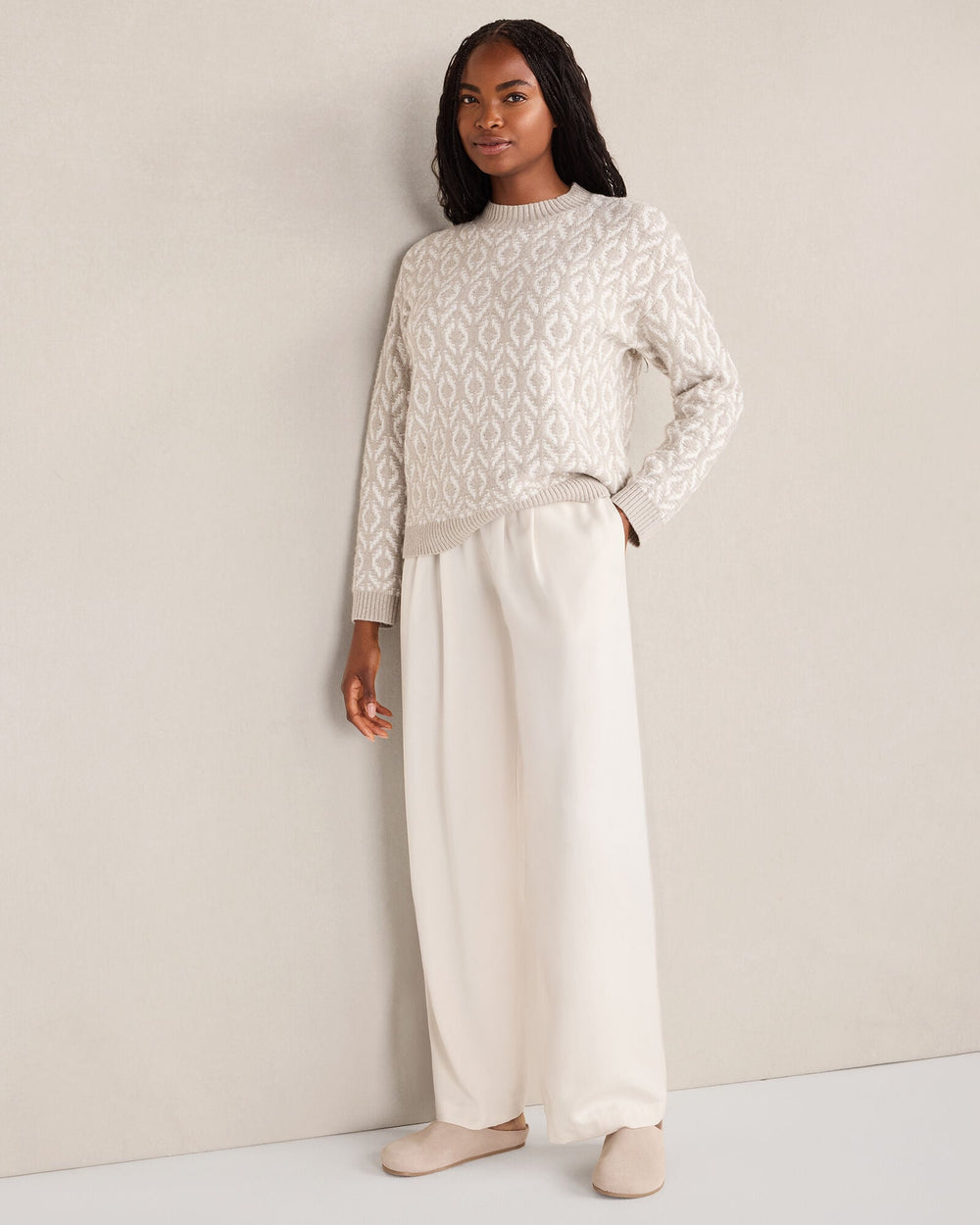 ORGANIC COTTON BLEND DIAMOND STITCH SWEATER | Talbots on sale