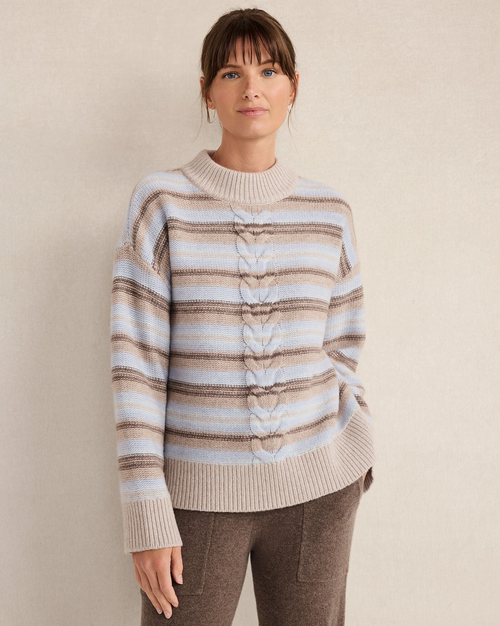 WOOL BLEND CABLE STRIPE CREWNECK SWEATER | Talbots near me