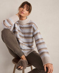 WOOL BLEND CABLE STRIPE CREWNECK SWEATER | Talbots near me