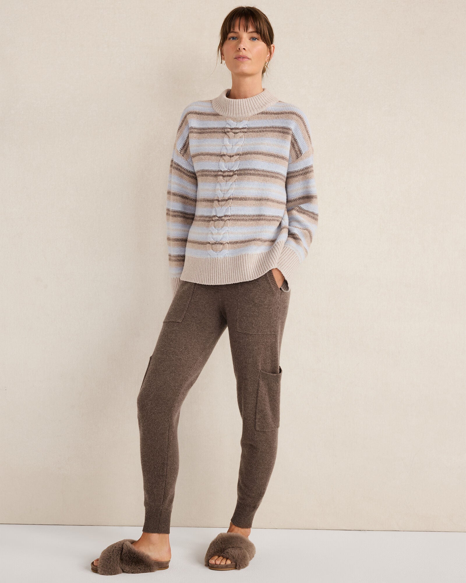 WOOL BLEND CABLE STRIPE CREWNECK SWEATER | Talbots near me