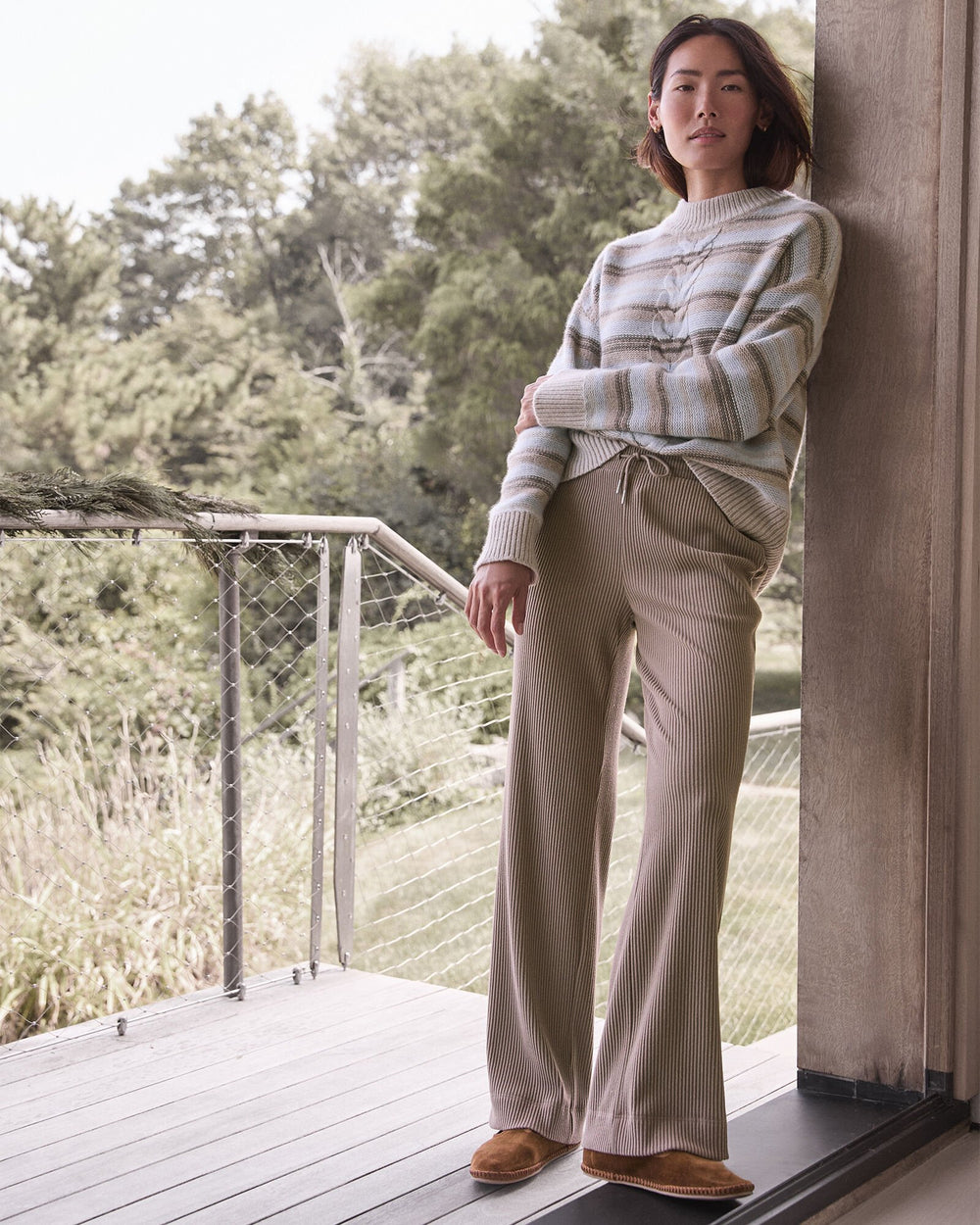 WOOL BLEND CABLE STRIPE CREWNECK SWEATER | Talbots near me
