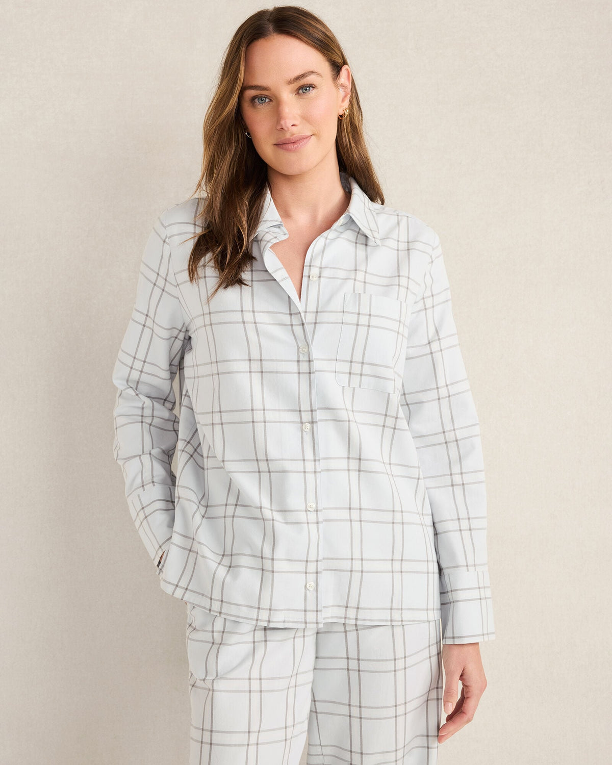 LIGHTWEIGHT FLANNEL WINDOWPANE PAJAMA TOP | Talbots outlet
