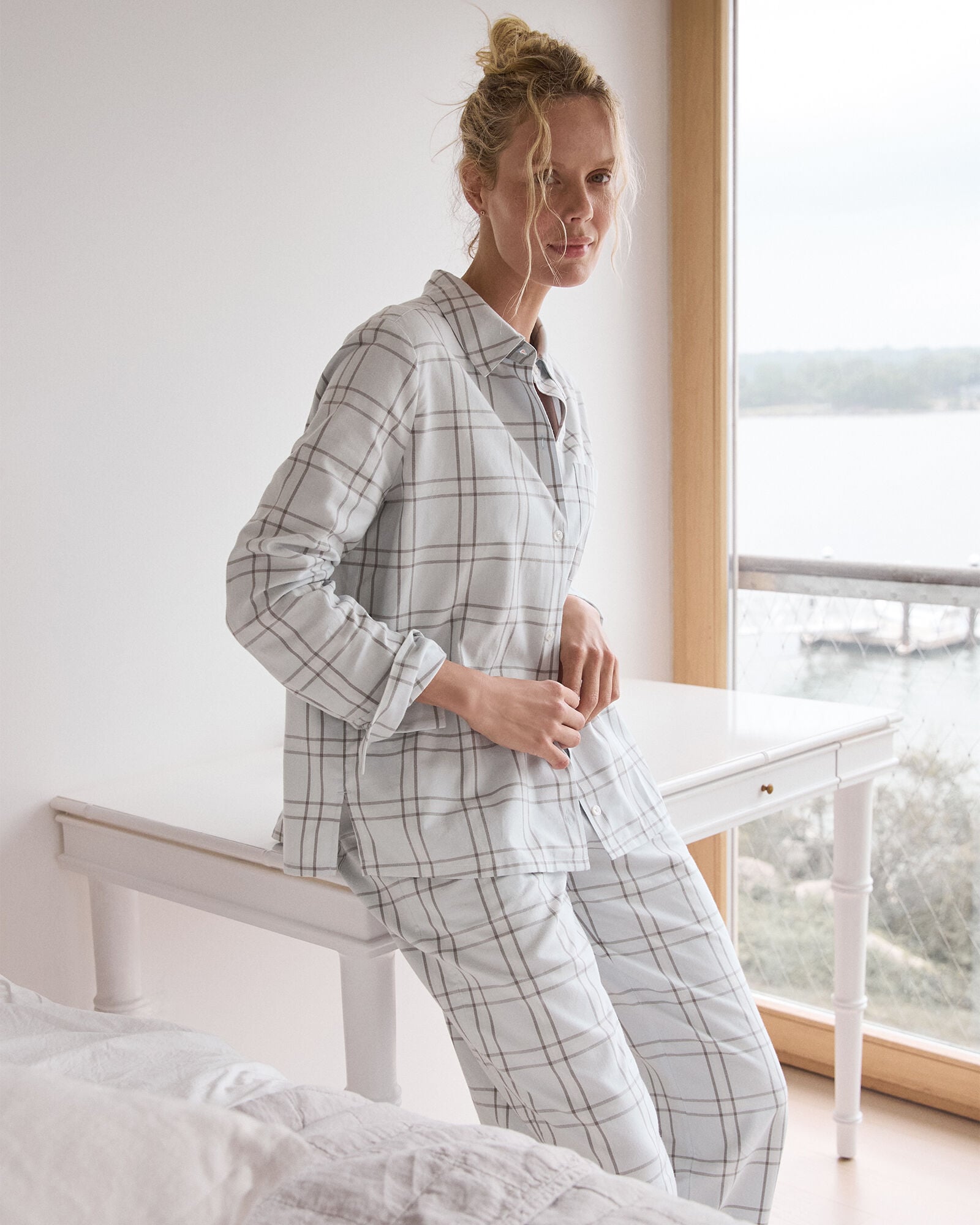 LIGHTWEIGHT FLANNEL WINDOWPANE PAJAMA TOP | Talbots outlet