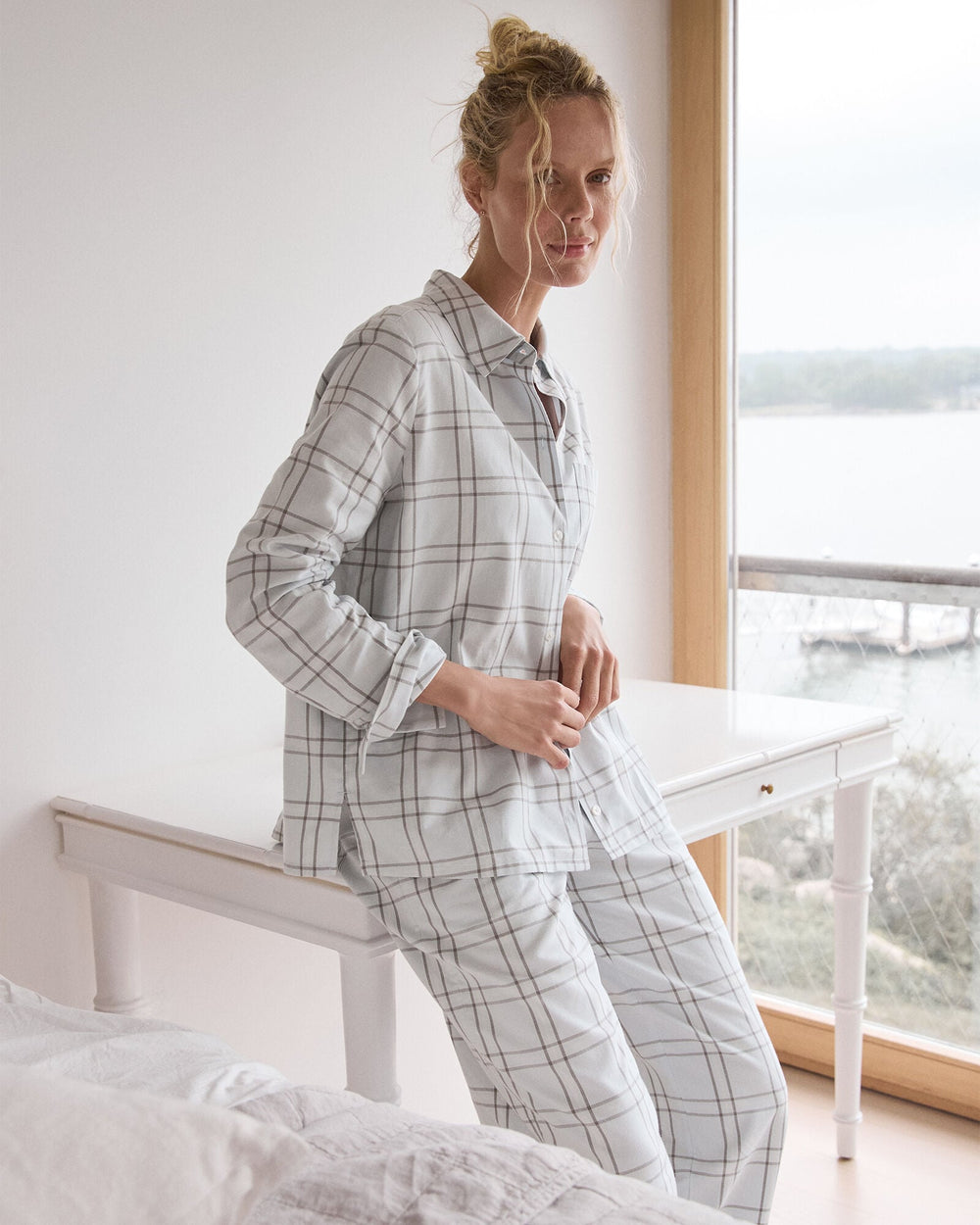 LIGHTWEIGHT FLANNEL WINDOWPANE PAJAMA TOP | Talbots outlet