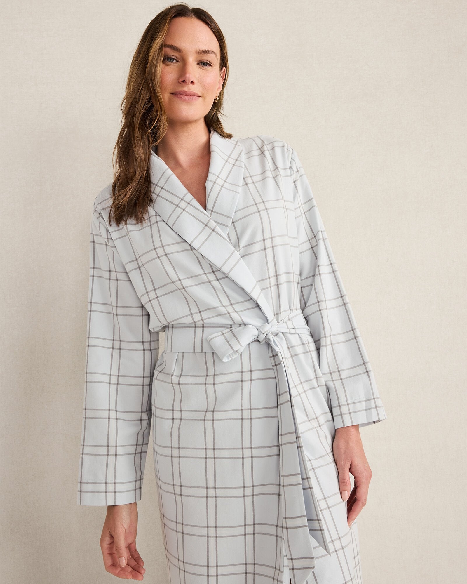 LIGHTWEIGHT FLANNEL WINDOWPANE ROBE | Talbots online
