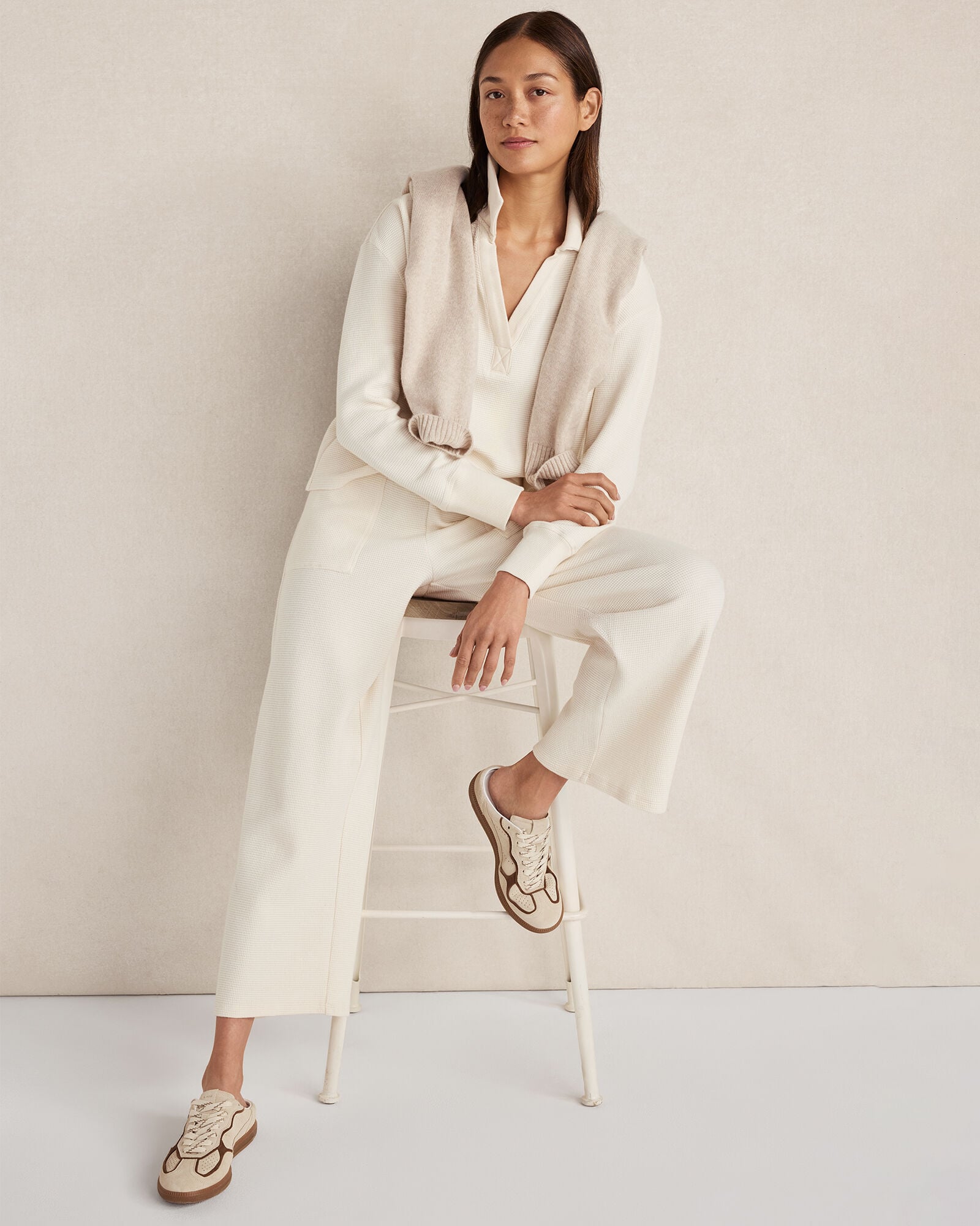 ORGANIC COTTON WAFFLE JOHNNY COLLAR TOP | Talbots US