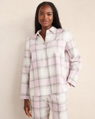 LIGHTWEIGHT FLANNEL FROSTED PLAID PAJAMA TOP | Talbots discount