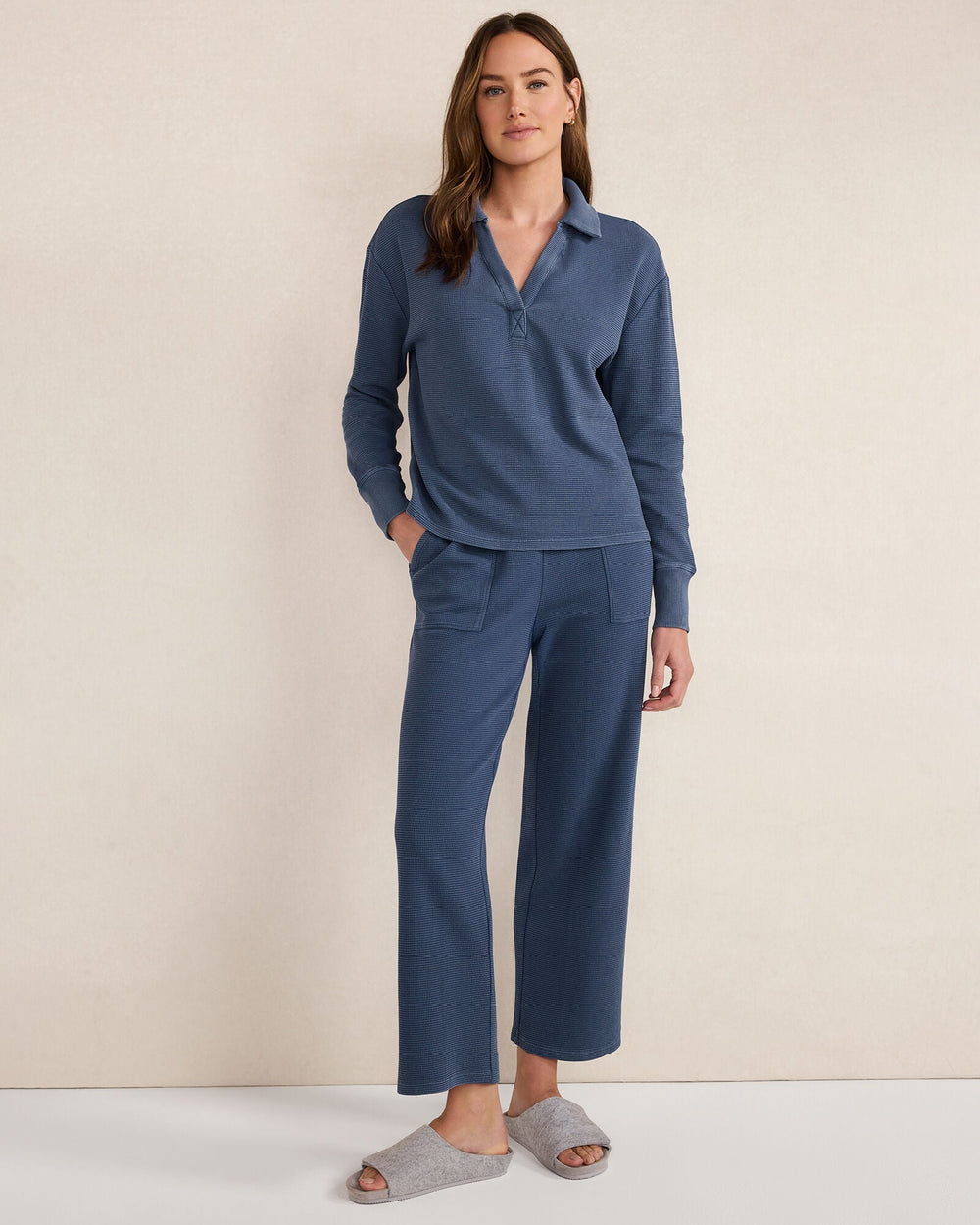 ORGANIC COTTON WAFFLE STRAIGHT LEG PANTS | Talbots outlet