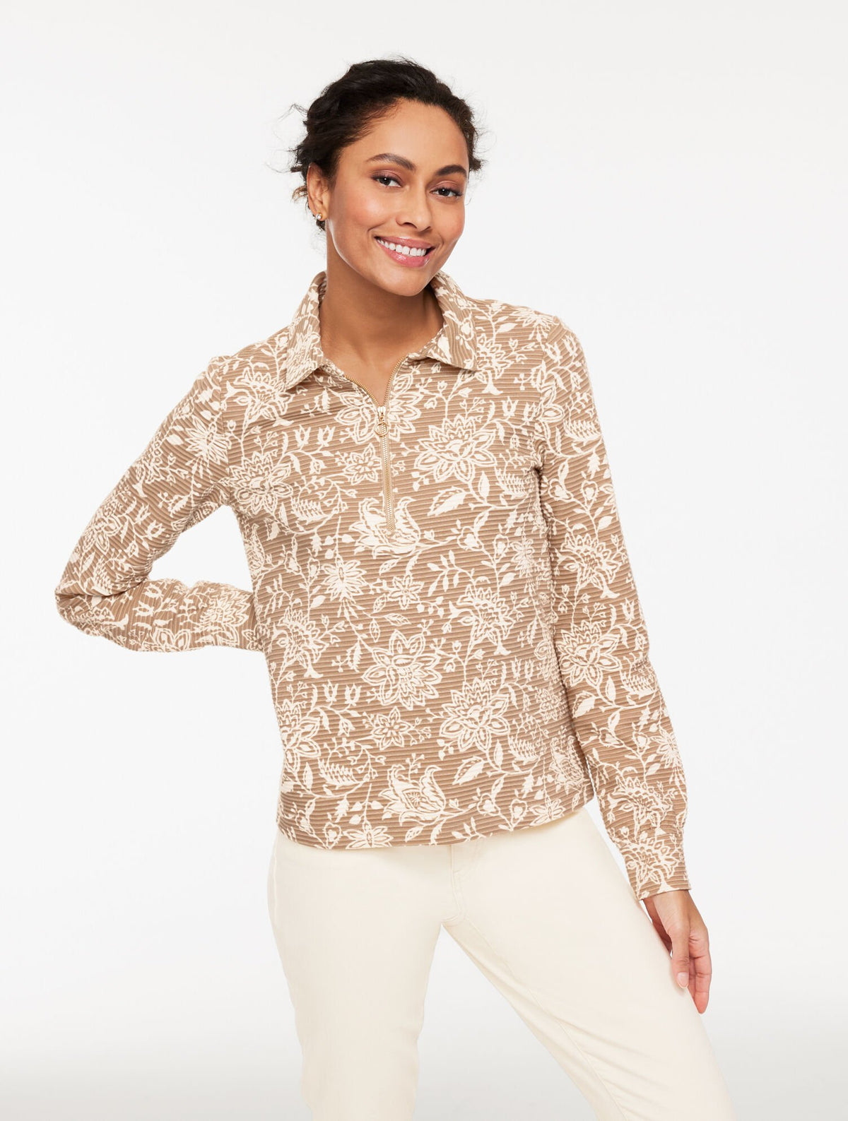 OTTOMAN KNIT HALF-ZIP PULLOVER - DREAMY FLORAL | Talbots for sale
