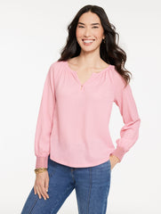 CRINKLE SPLIT NECK TOP | Talbots US