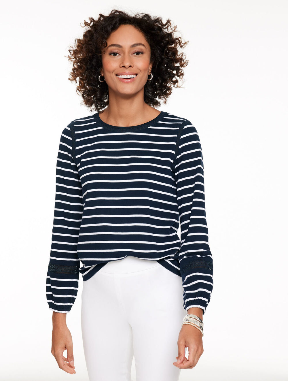 MODERN ROMANCE LACE TRIM TOP - LORELAI STRIPE | Talbots US