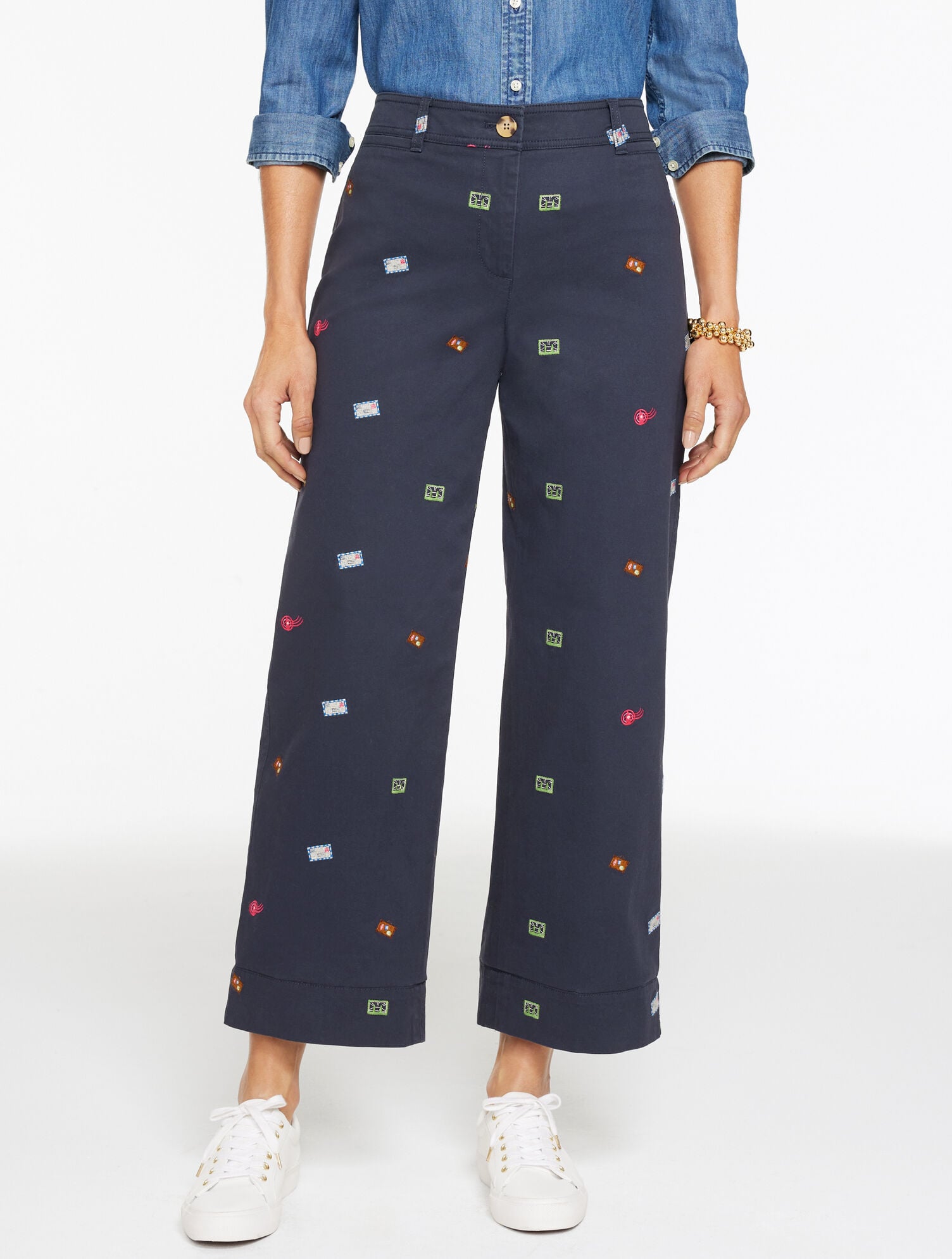 WIDE ANKLE HERITAGE TWILL PANTS - WANDERLUST STAMPS | Talbots US