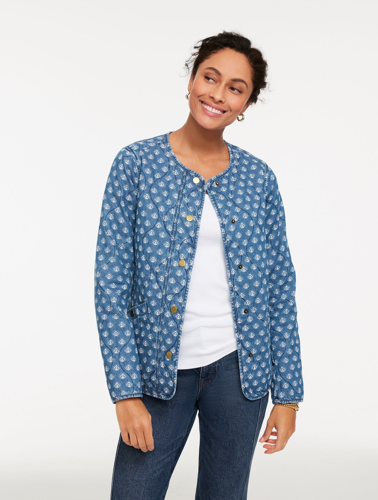 QUILTED DENIM JACKET - IKAT MEDALLION | Talbots outlet