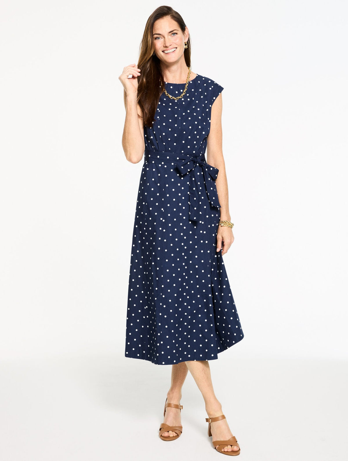 CAP SLEEVE POPLIN FIT & FLARE DRESS - GARDEN DOT | Talbots online