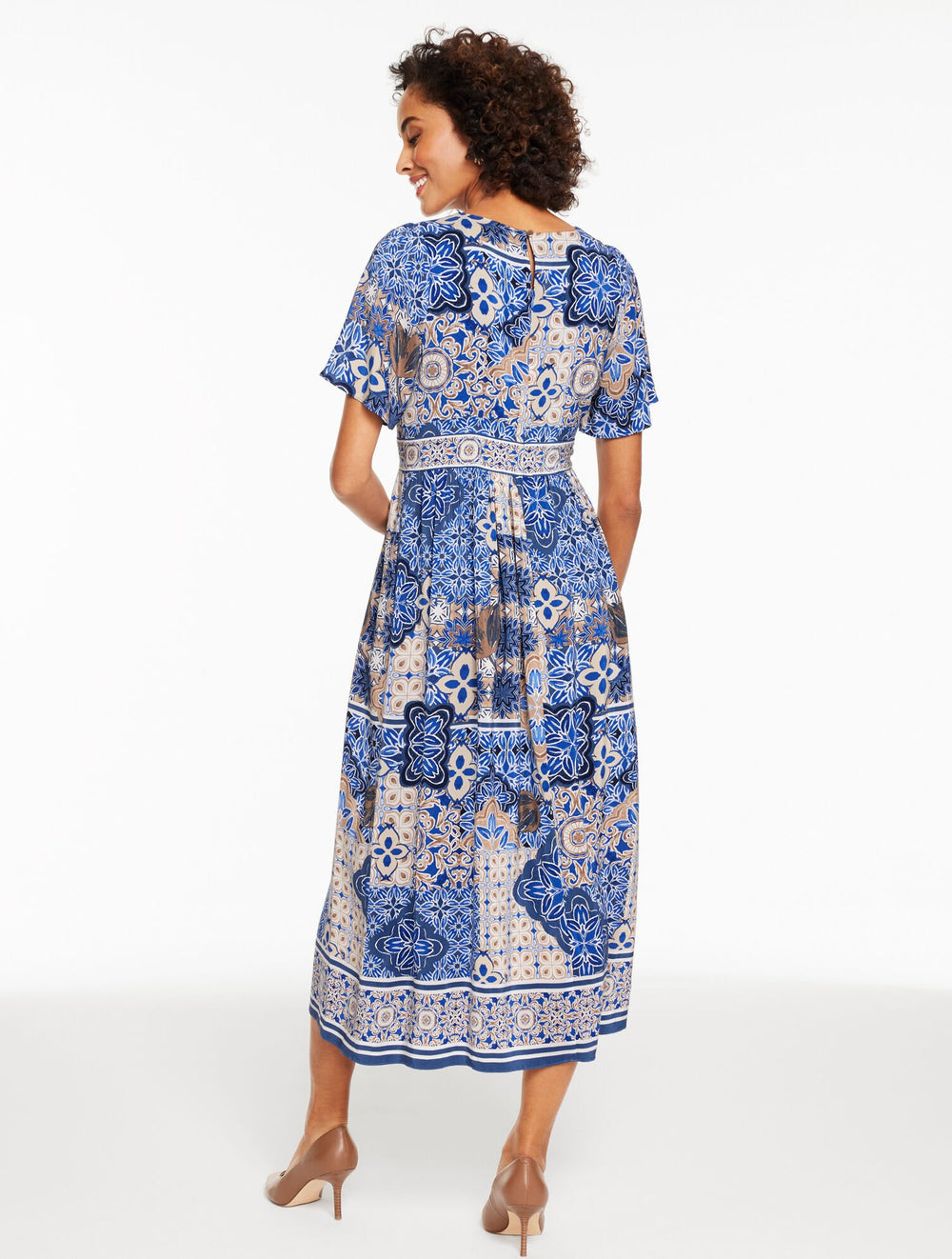 SHORT SLEEVE FIT & FLARE DRESS - CASABLANCA | Talbots for sale