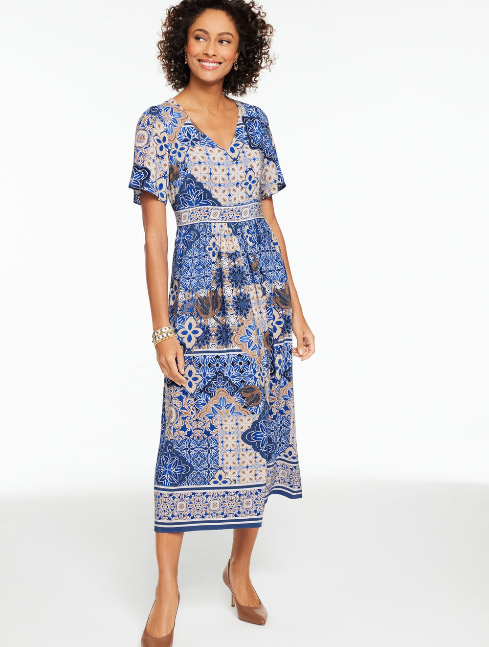 SHORT SLEEVE FIT & FLARE DRESS - CASABLANCA | Talbots for sale