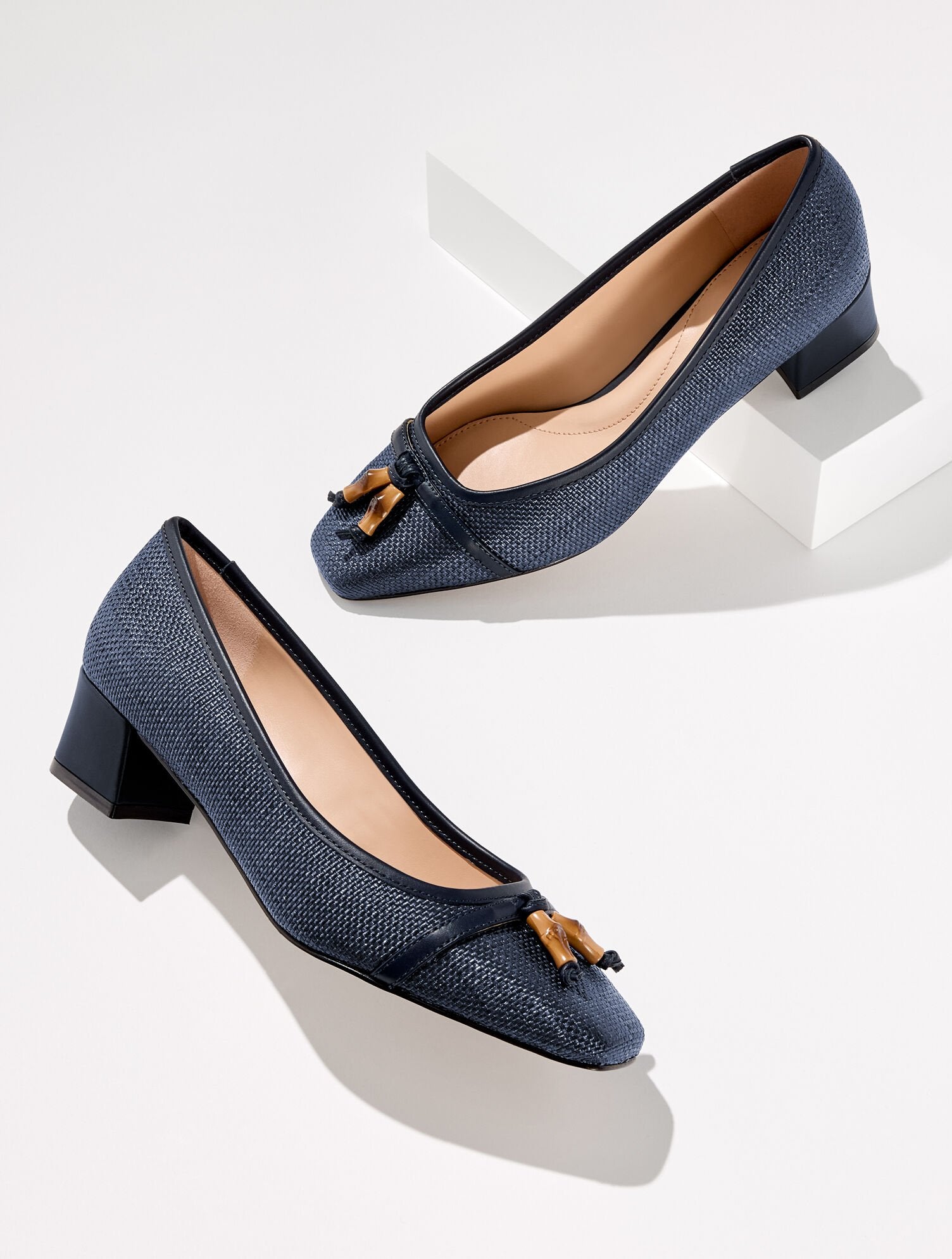 SIENNA BAMBOO RAFFIA BLOCK HEEL PUMPS - SHIMMER | Talbots discount