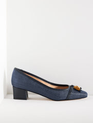 SIENNA BAMBOO RAFFIA BLOCK HEEL PUMPS - SHIMMER | Talbots discount