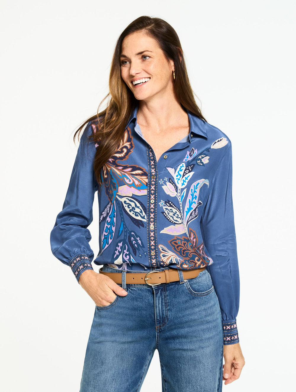 BUTTON FRONT SOFT SHIRT - INTRICATE JACOBEAN | Talbots sale