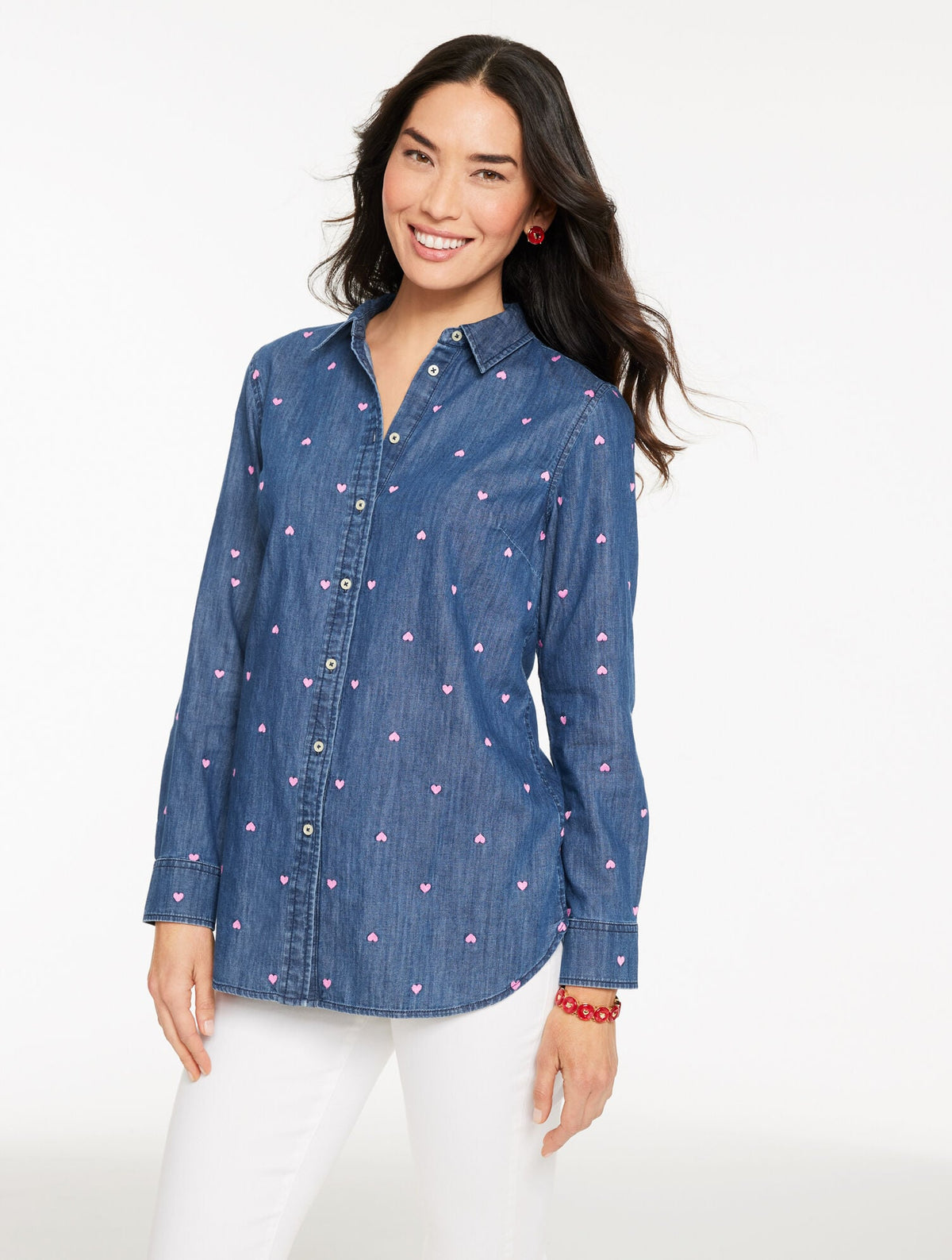 DENIM BUTTON FRONT SHIRT - VALENTINE HEART | Talbots outlet