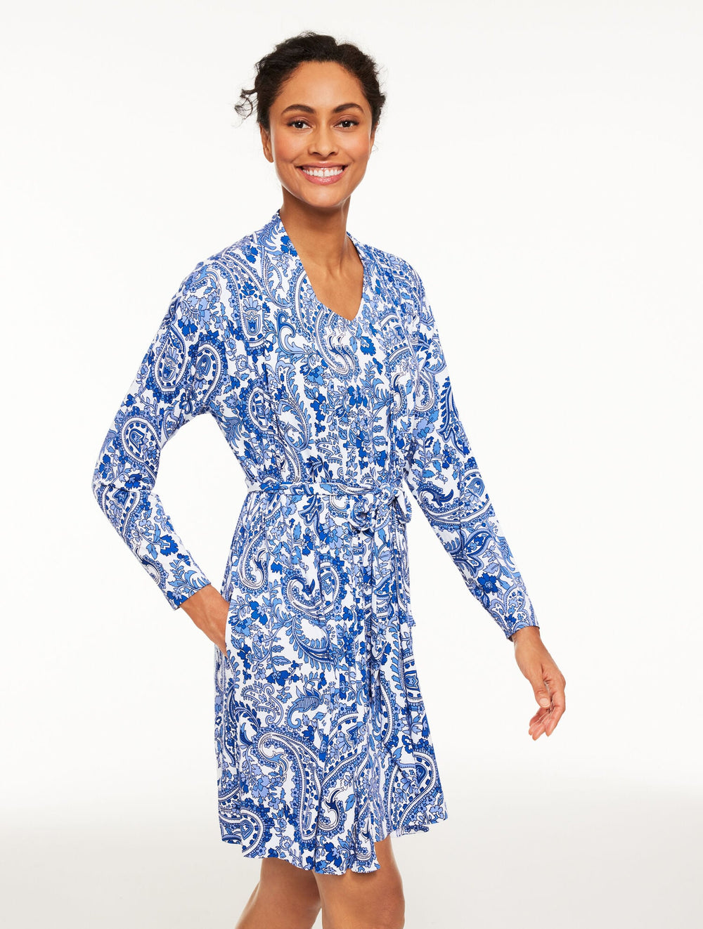TALBOTS X SOMA COOL NIGHTS SHORT ROBE - ALLYAH PAISLEY | Talbots discount
