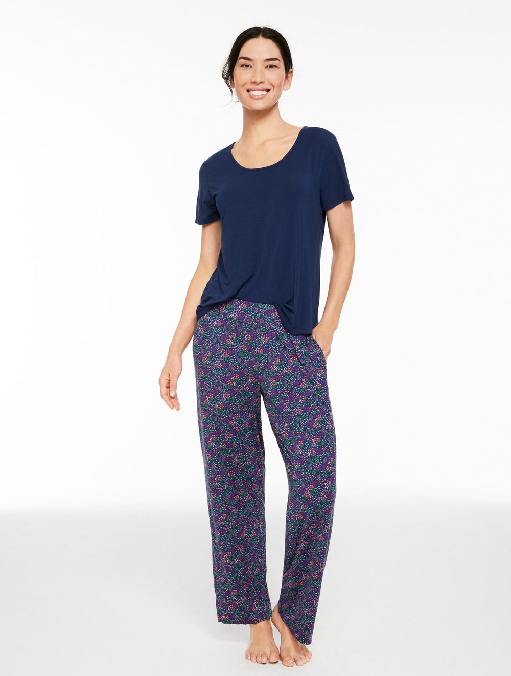 TALBOTS X SOMA COOL NIGHTS SHORT SLEEVE TEE & PANT PAJAMA SET - DITSY FLOWERS | Talbots US